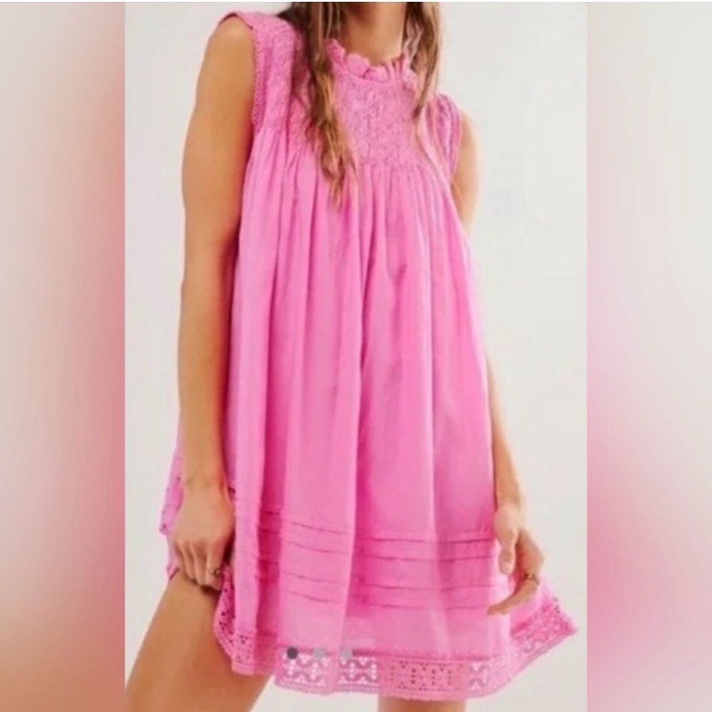 Sleeveless Pink Smocked Yoke Mini Dress